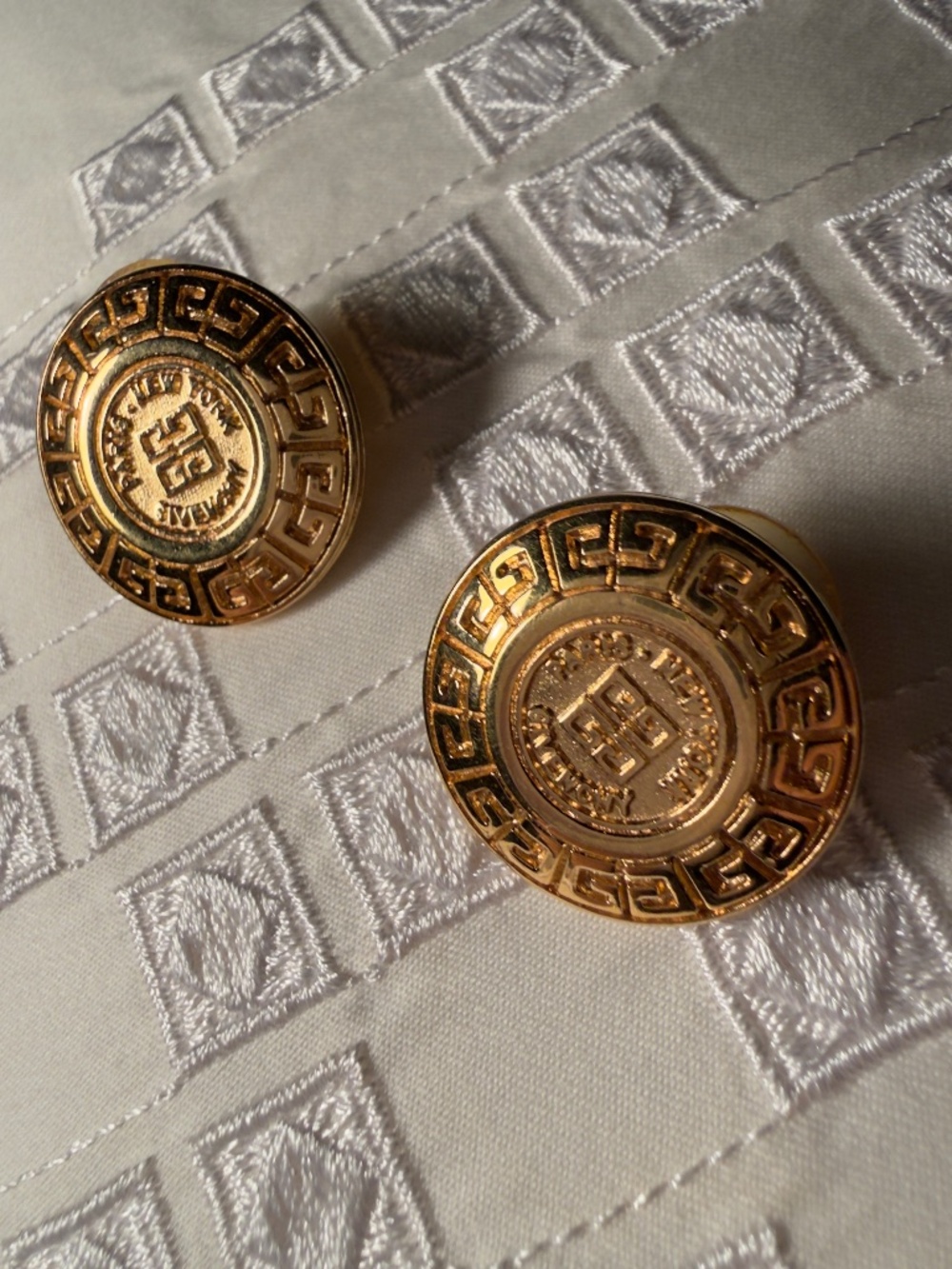 Vintage Givenchy 18K Yellow Gold Plated Coin Pierced Earrings 1”